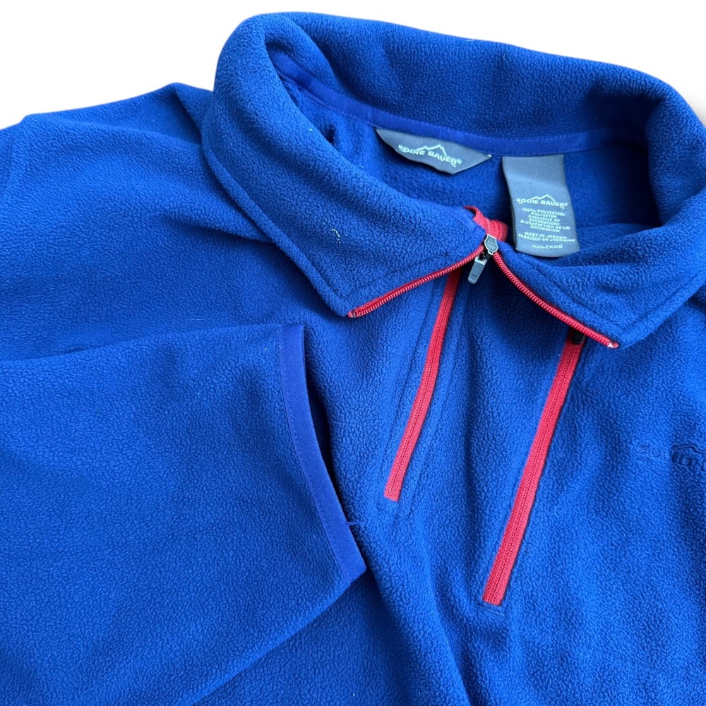 Eddie Bauer‎ Mens Blue Fleece 1/4 Zip Pullover Sweatshirt Top XXL Collard Pocket